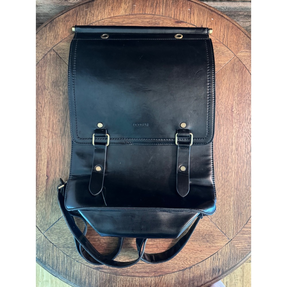 ECOSUSI Black Vegan Leather Convertible Briefcase Backpack Red Interior Vintage